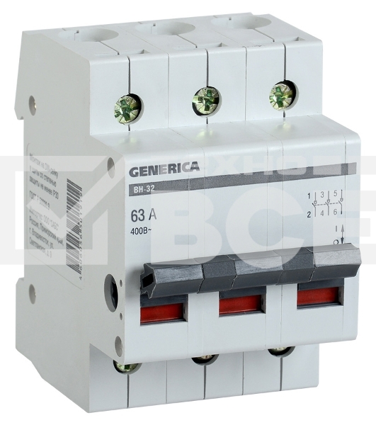 Выключатель нагрузки Iek MNV15-3-063 (мини-рубильник) ВН-32 3Р 63А GENERICA