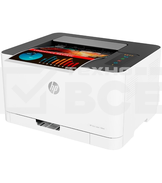 Принтер лазерный HP Color Laser 150nw (4ZB95A), A4, цветной, печ. до 18 стр/мин. (ч/б) до 4 стр/мин. (цвет), 600 x 600 dpi, USB, RJ-45, Wi-Fi, Air Print, Mopria