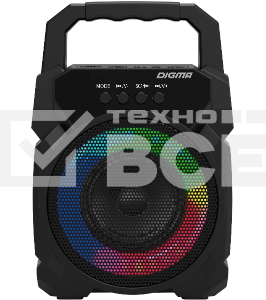 Портативная колонка Digma D-PS1500 черный 10 Вт 1.0 BT 10м 500mAh