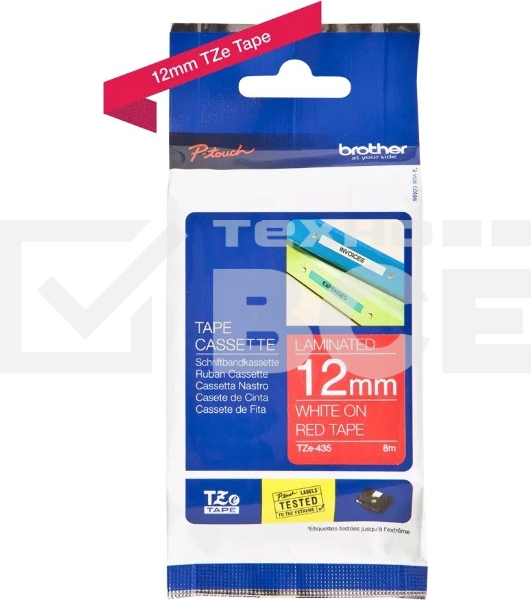Картридж Brother TZ-E435 12 мм, 8 м, белый шрифт, красный фон, для BROTHER P-Touch