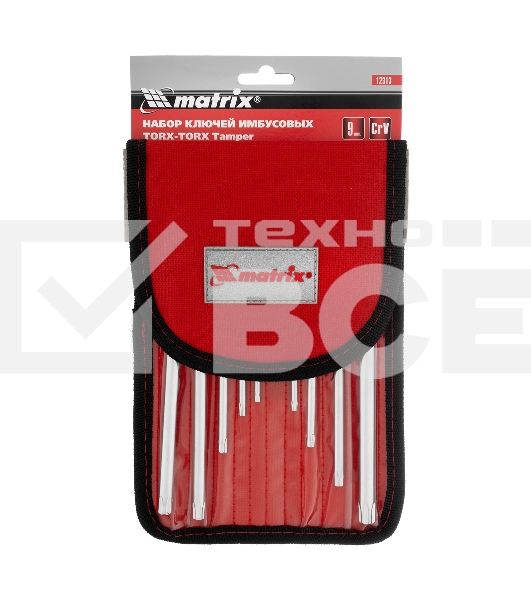 Набор ключей имбусовых TORX-TORX Tampered, 9 шт., T10-T50, CrV, удлиненные, сатин., чехол Matrix