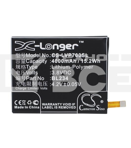 Аккумулятор CameronSinoCS-LVP700SL (BL234) для Lenovo P70T 3.8V / 4000mAh / 15.20Wh