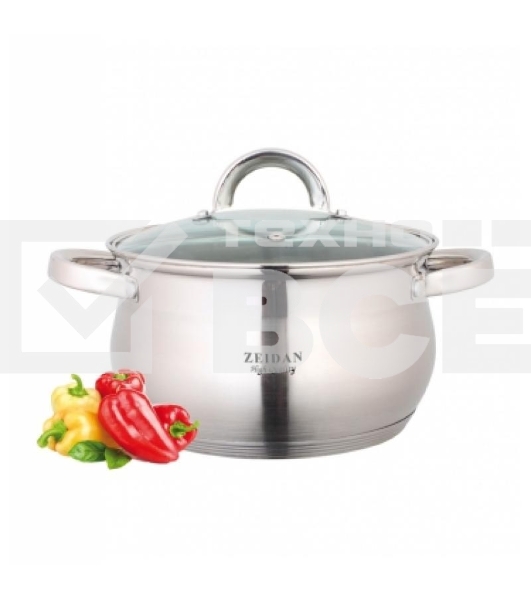 Кастрюля Zeidan Z-50240 со стеклянной крышкой, 5,1 л., Ø22х13.5 см, нерж.сталь