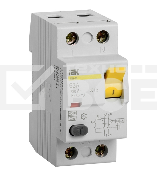 Выключатель дифференциального тока (УЗО) Iek MDV10-2-063-030 ВД1-63 2Р 63А 30мА ИЭК