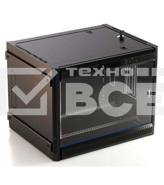 Шкаф коммутационный Hyperline (TWB-FC-1566-GP-RAL9004) напольный 15U 600x600мм пер.дв.стекл 60кг черный IP20 сталь