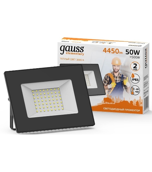 Прожектор светодиодный Gauss LED 50W 3350lm IP65 3000К черный 613527150 Gauss