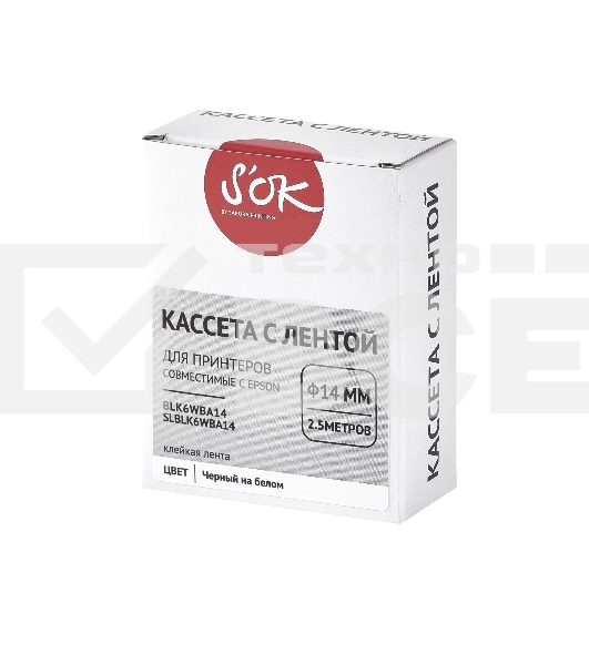 Кассета с лентой S'OK by Sakura Printing BLK6WBA14 для Epson, черный на белом, φ14мм/2.5м