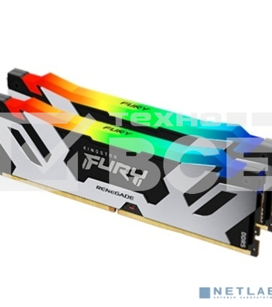 Оперативная память Kingston Fury Renegade, DDR5, 32GB (2x16GB), 6400MHz, CL32, с радиатором, RGB, серебристый/черный