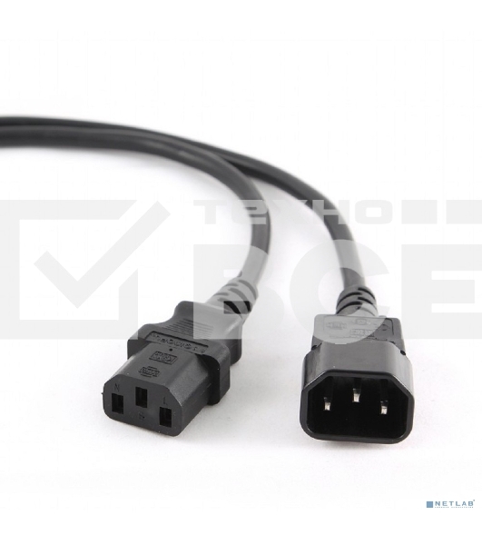 Кабель питания сист.блок-монитор Cablexpert PC-189-VDE-5M, 5м, C13-C14, VDE, 10А, Сечение провода: 0,75 мм2, черный, с заземлением