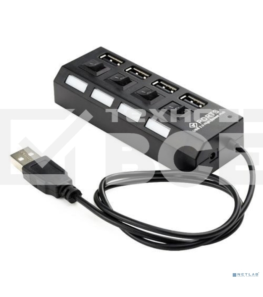 Концентратор USB 2.0 Gembird UHB-243-AD с подсветкой и выключателем, 4 порта, блистер