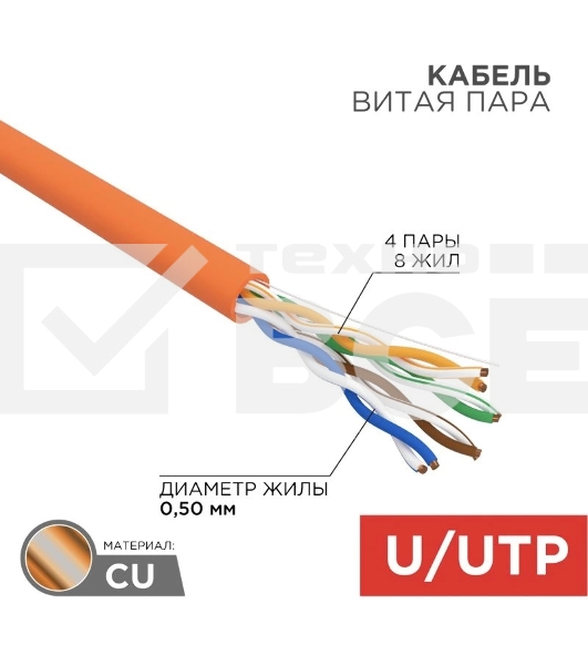Кабель Rexant Кабель UTP CAT5e 4 пары (305м) 0.51 мм нг (А)HF (аналог LSZH)