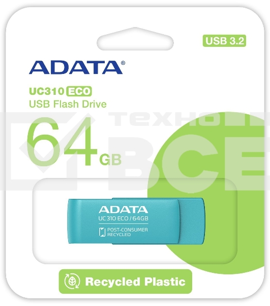 Флеш диск ADATA USB3 64GB GREEN UC310E-64G-RGN