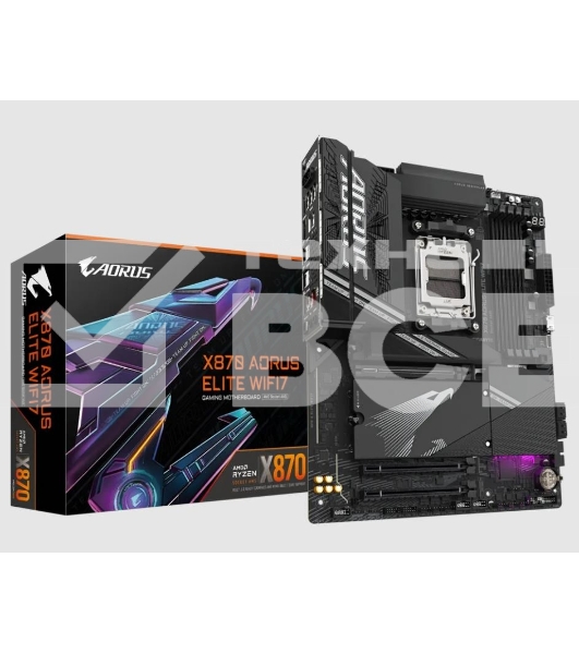 Материнская плата Gigabyte X870 AORUS ELITE WIFI7, AM5, AMD X870, 4xDDR5, 4xSATA, 4xM.2, 1xPCI-E 5.0 x16, 1xPCI-E 4.0 x4, 1xPCI-E 3.0 x2, 1xHDMI, 1x 2.5Gb LAN, 4xUSB-A 3.2 Gen 1, 2xUSB-A 3.2 Gen 2, 4xUSB-A 2.0, 2xUSB-C 4.0, 2x3.5 мм, 7.1, ATX