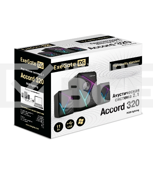 Акустическая система 2.1 ExeGate Accord 320 (питание USB, 5Вт+2х3Вт, 150-20000Гц, цвет черный, RGB подсветка, Color Box)