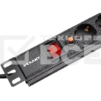 Блок распределения питания Rexant для 19' шкафов, горизонтальный, 8 розеток СЕЕ 7/4, 16A, выкл, алюм корп, шнур 2м, вилка СЕЕ 7/7, фото4