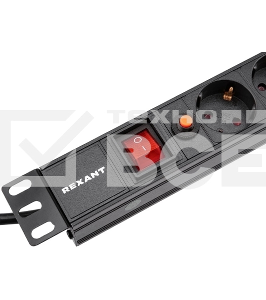 Блок распределения питания Rexant для 19' шкафов, горизонтальный, 8 розеток СЕЕ 7/4, 16A, выкл, алюм корп, шнур 2м, вилка СЕЕ 7/7