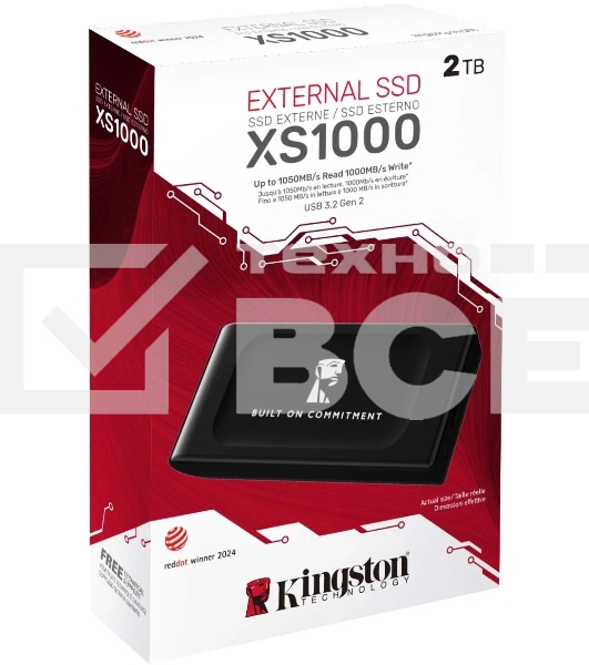 Внешний SSD Kingston XS1000, 2TB, USB 3.2 Gen 2 Type-C, R/W 1050/1000, черный