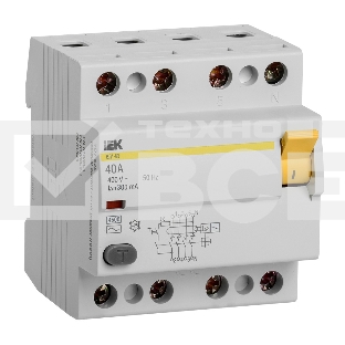 Выключатель дифференциальный тока Iek MDV10-4-040-300 УЗО ВД1-63 4Р 40А 300мА ИЭК
