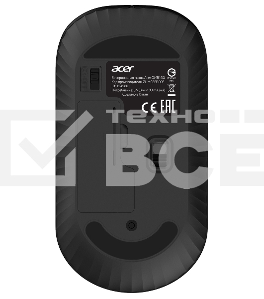 Мышь беспроводная Acer OMR130 черный, 1200 dpi, радиоканал, USB, кнопки - 3