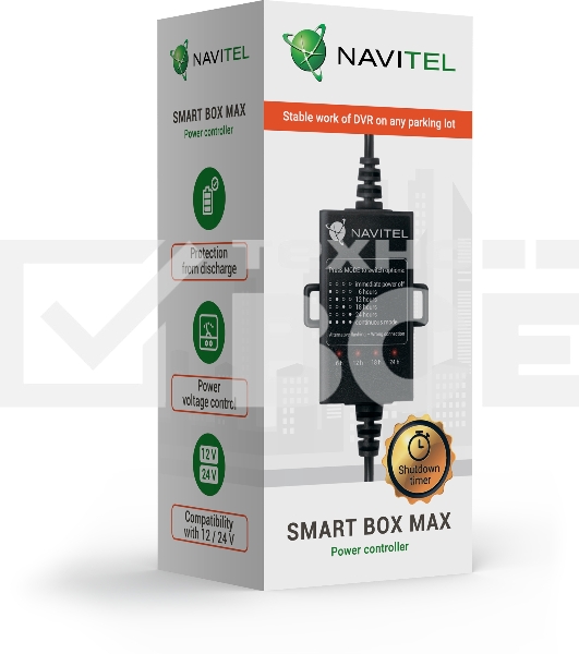 Контроллер питания Navitel Smart Box Max черный 4.5м Вход 1240 В, выход 5В 2А, защита от разряда аккумулятора, таймер (упак.:1шт)