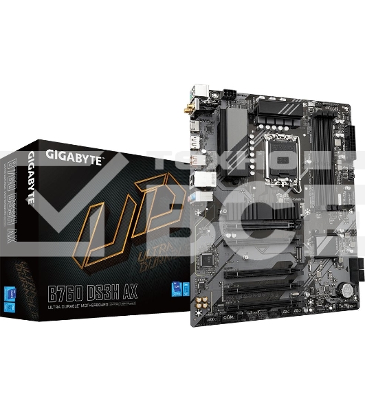 Материнская плата Gigabyte B760 DS3H AX, LGA 1700, Intel B760, 4xDDR5, 4xSATA, 2xM.2, 1xPCI-E 4.0 x16, 4xPCI-E 3.0 x1, 1xHDMI, 1xDP, 1x 1Gb LAN, 4xUSB-A 2.0, 1xUSB-A 3.2 Gen 2, 1xUSB-C 3.2 Gen 2, 3x3.5 мм, 7.1, ATX