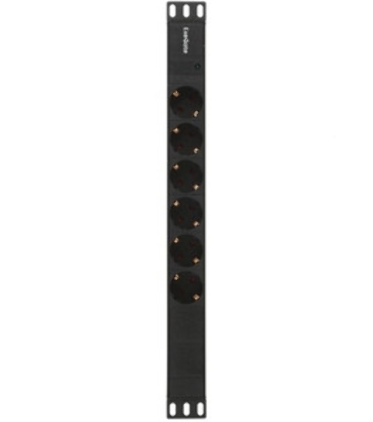 Блок розеток горизонтальный ExeGate ServerPro PDU-19H601 Al-6S-C14, 19', 1U, Алюминий, 6 Schuko, С14, черный