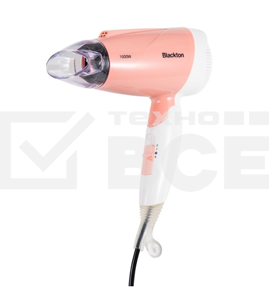 Фен Blackton Bt HD1001C White-Pink Мощность 1000 Вт, Напряжение 220 В, 50 Гц, Регулировка воздушного потока 2, Регулировка температуры 3, Складная ручка, Петля для подвешивания, Концентратор.