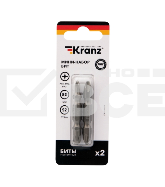 Мини-набор бит KRANZ PH2xPH2, PH1xPH3-50 мм (2 шт./уп.)
