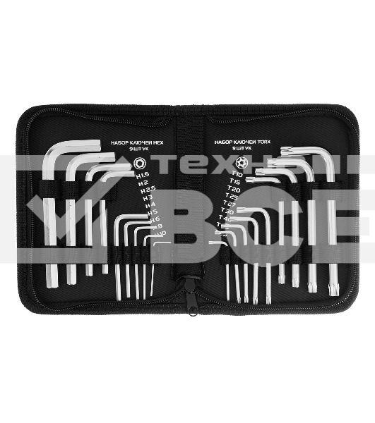 Набор ключей имбусовых Matrix HEX-TORX, 18 шт: HEX 1,5–10 мм, T10-T50, CrV, короткие, сатин.