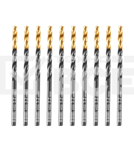 Сверло по металлу, 3,2 мм, HSS-Tin, Golden Tip, 10 шт. Denzel