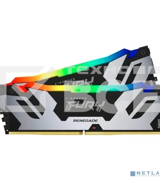 Оперативная память Kingston Fury Renegade, DDR5, 32GB (2x16GB), 6400MHz, CL32, с радиатором, RGB, серебристый/черный