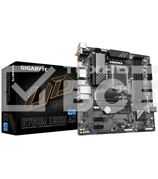 Материнская плата Gigabyte B760M DS3H AX (V1.2), LGA 1700, Intel B760, 4xDDR5, 4xSATA, 2xM.2, 1xPCI-E 4.0 x16, 2xPCI-E x1, 1xHDMI, 2xDP, 1x 2.5Gb LAN, 3xUSB-A 3.2 Gen 1, 1xUSB-C 3.2 Gen 2, 2xUSB-A 2.0, 3x3.5 мм, 7.1, Micro-ATX