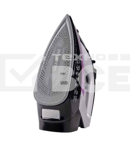 Утюг Galaxy Line GL 6128, фиолетовый с черным, паровой, 2200 Вт, постоянный пар 30 г/мин, паровой удар 140 г/мин, функции: самоочистка, антикапля, антинакипь, функция увлажнения, вертикальное отпаривание, защита от перегрева,  индикатор нагрева, керамичес