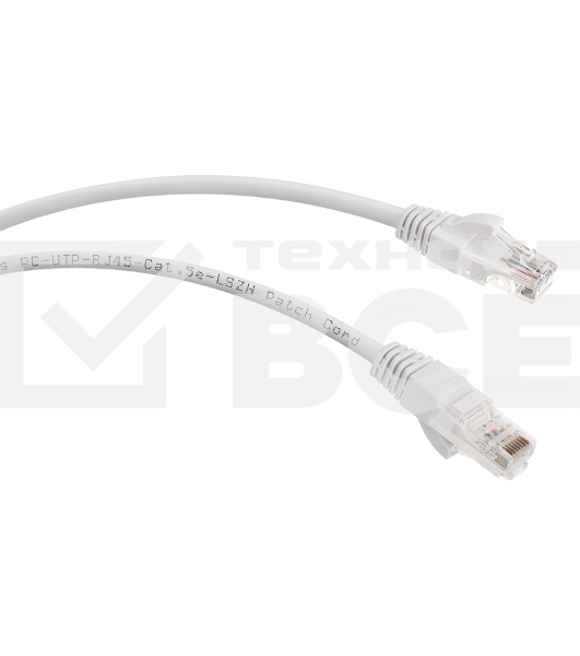 Шнур комм. Cabeus, кат. 5е, неэкр., U/UTP, RJ45/RJ45, LSZH, AWG24, 1м, белый