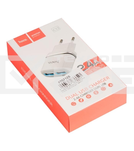 Сетевое зарядное устройство C12 Smart dual USB charger, белый