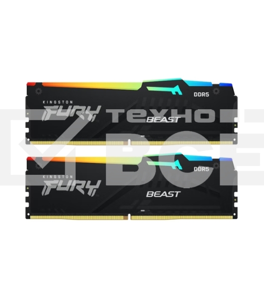 Оперативная память Kingston Fury Beast, DDR5, 16GB (2x8GB), 6000MHz, CL30, с радиаторами, RGB, черный