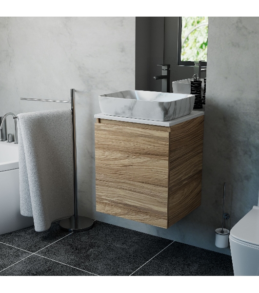 Тумба Bau Dream Blackwood 50 с дверцей, раковина BAU Hotel 51х39, мрамор, смеситель для раковины высокий Hotel Black, черный