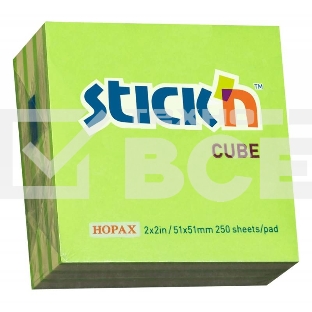 Блок самоклеящийся бумажный Stick`n 21339 51x51мм 250лист. 70г/м2 неон+пастель зеленый 2цв.в упак.