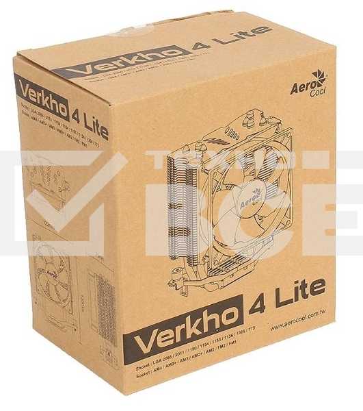 Кулер для процессора AeroCool / Formula Verkho 4 Lite серебристый, 90 мм, алюминий/медь, 2000 об/мин, 27 дБ, 4 pin, 125 Вт, 135 мм