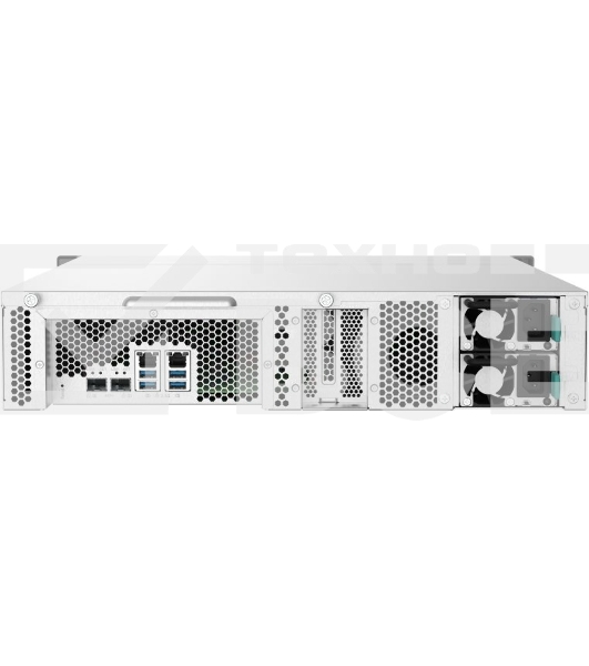 Сетевое хранилище без дисков SMB QNAP TS-1232PXU-RP-4G 12-Bay quad-core 64-bit AL324 1.7 GHz rackmount NAS with 250W redundant PSU, 4GB DDR4 UDIMM RAM (max 1x16GB), SATA 6Gb/s, 2x 10GbE SFP+ LAN, 2x2.5 GbE LAN, 1x PCIe Gen2 x2 slot. W/o RAIL-B02