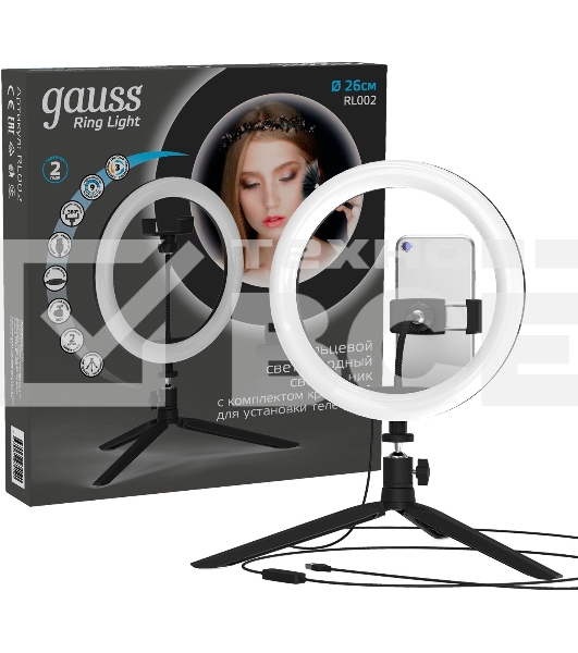 Светильник кольцевой Gauss 14W 700lm 3000-6500K 5V USB IP20 260x23мм черный дим пульт LED
