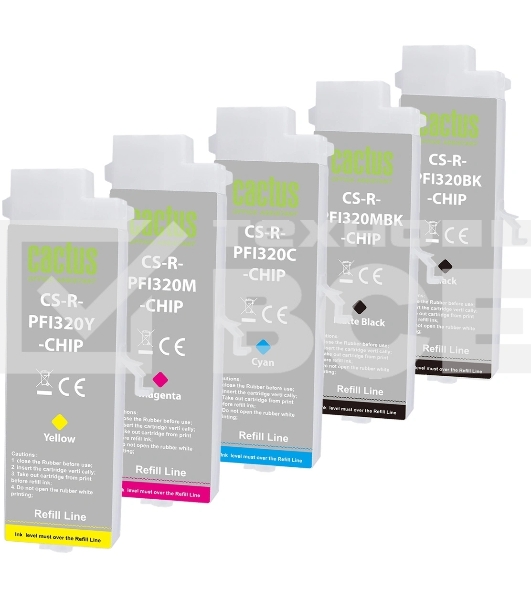 Картридж перезаправляемый струйный Cactus CS-R-PFI320SET-CHIP набор 5шт.упак. для Canon imagePROGRAF TM-200/200MFP/205/300/300MFP/305/250/255/350/355 с чипом