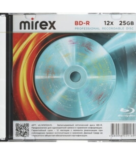 Диск BD-R Mirex 25 Gb, 12x, Slim Case (1), (1/50)