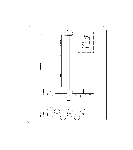 Светильник Ambrella light LH51017/7 BK/BS/FR черный/латунь/белый матовый G9*7 max 28W 1100*240*300