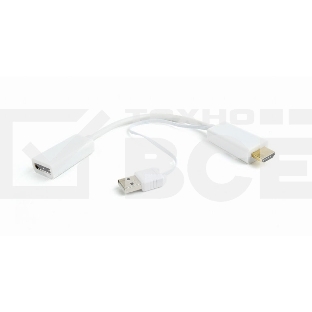 Конвертер HDMI->DisplayPort, Cablexpert DSC-HDMI-DP-W, HD19M+USBxHD20F, белый