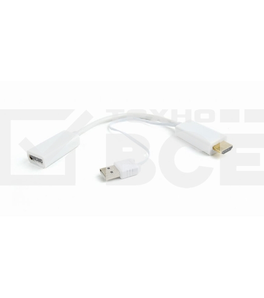 Конвертер HDMI->DisplayPort, Cablexpert DSC-HDMI-DP-W, HD19M+USBxHD20F, белый