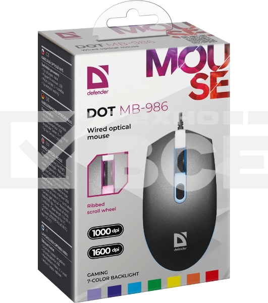 Мышь проводная Defender Dot MB-986 черный, 1600 dpi, USB, кнопки - 4