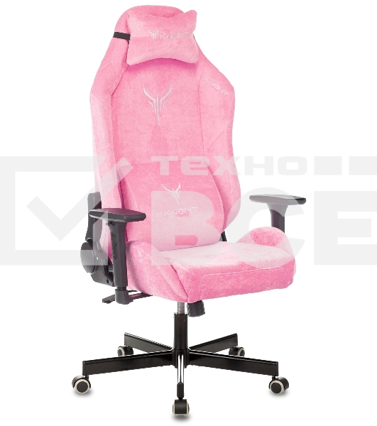 Кресло игровое Knight N1 Fabric розовый Velvet 36 с подголов. крестовина металл