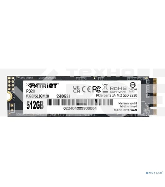 Накопитель SSD Patriot P320, 512GB, PCIe 3.0 x4, M.2 2280, NVMe, R/W 3000/2200