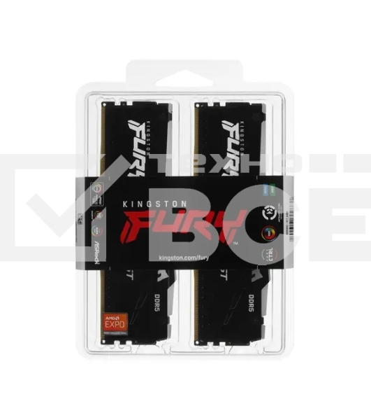 Оперативная память Kingston Fury Beast, DDR5, 16GB (2x8GB), 6000MHz, CL30, с радиаторами, RGB, черный